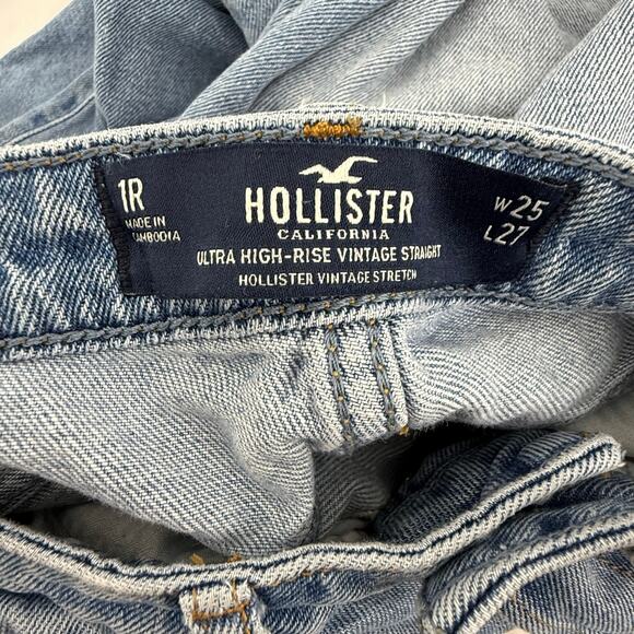 Hollister Ultra High Rise Vintage Straight Jeans 1R Ultra Distressed Destructed - Picture 3 of 5